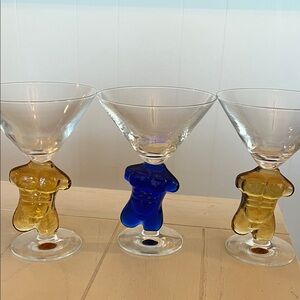 Rare! Inferno Studio Torso Man Martini Glass Set of Three Martini Glasses
